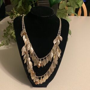 WTZ Double Stranded Gold Leaf Charm Necklace w/ Beads NWOT